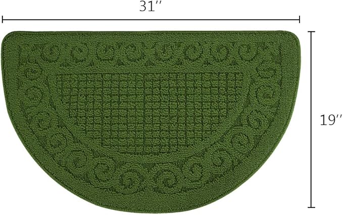 VANZAVANZU Kitchen Rugs, 2 Pack 31"x19" Kitchen Mats, Half Moon Round Kitchen Rugs Carpet, Designed in Latex Anti Skid Absorbent and Machine Washable for Kitchen Doorway Bathroom Floors (Dark Green)