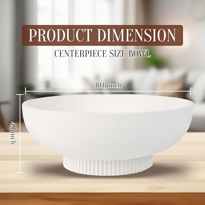 Large Resin Pedestal Decorative Bowl - Modern Handicraft Bowls for Home Decor - Fruit Bowl for Kitchen Counter - Key Bowl for Entryway Table,Artificial Stone White
