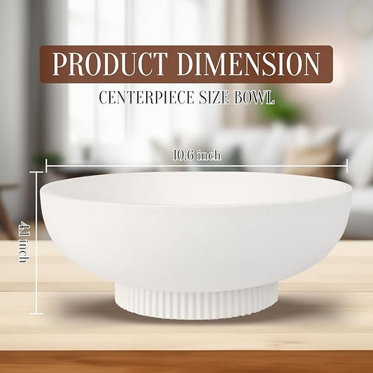 Large Resin Pedestal Decorative Bowl - Modern Handicraft Bowls for Home Decor - Fruit Bowl for Kitchen Counter - Key Bowl for Entryway Table,Artificial Stone White