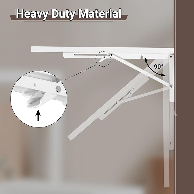 Upgrade Wall Mounted Folding Table 31.5”L x 15.7”W, Laundry Folding Table with Heavy Duty Metal Collapsible Shelf Brackets, Wall Mounted Desk Fold Down for Small Spaces, White