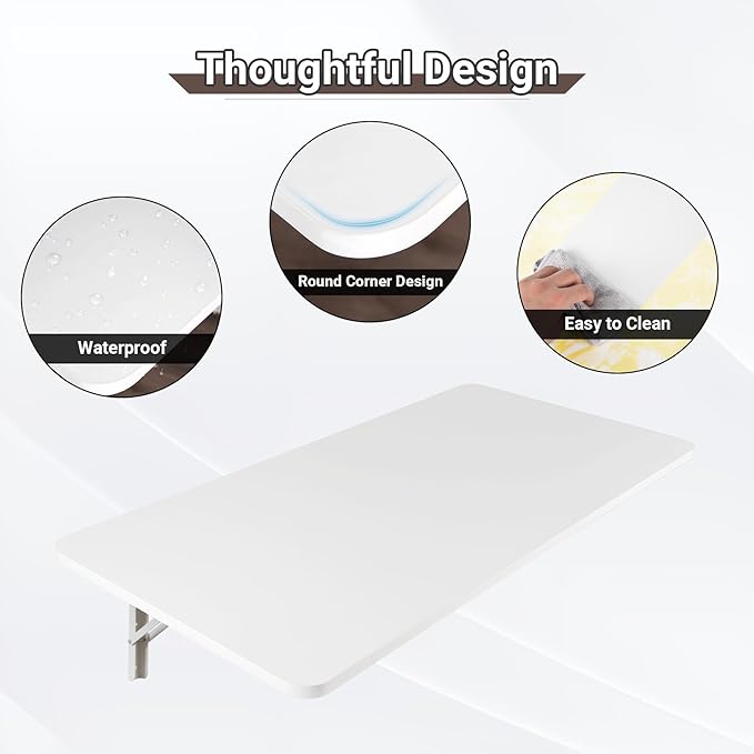 Wall Mounted Folding Table 39.4”L x 19.7”W, Laundry Folding Table with Heavy Duty Metal Collapsible Shelf Brackets, Wall Mounted Desk Fold Down for Small Spaces, White