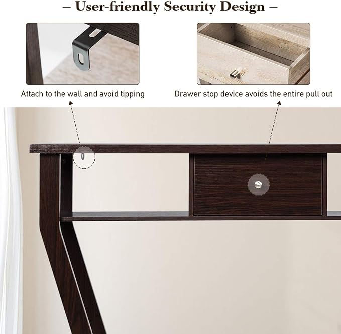 Safeplus 47" Accent Console Tables with Drawer and Shelf for Living Room Hallway Entryway