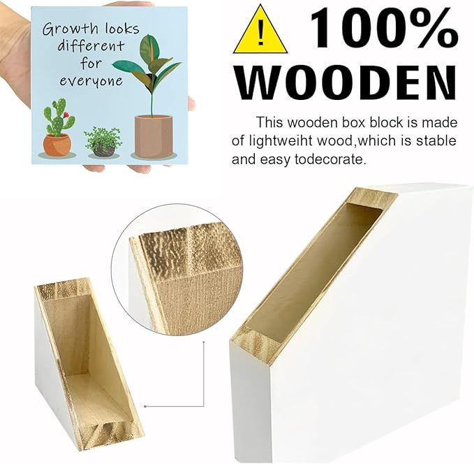 LVQHI Inspirational Wood Block Sign,Growth Looks Different for Everyone Plant Motivational Wooden Block Sign for Home Bedroom Office Desk Table Decor,Inspirational Cheer Up Gift for Coworker Blue-2
