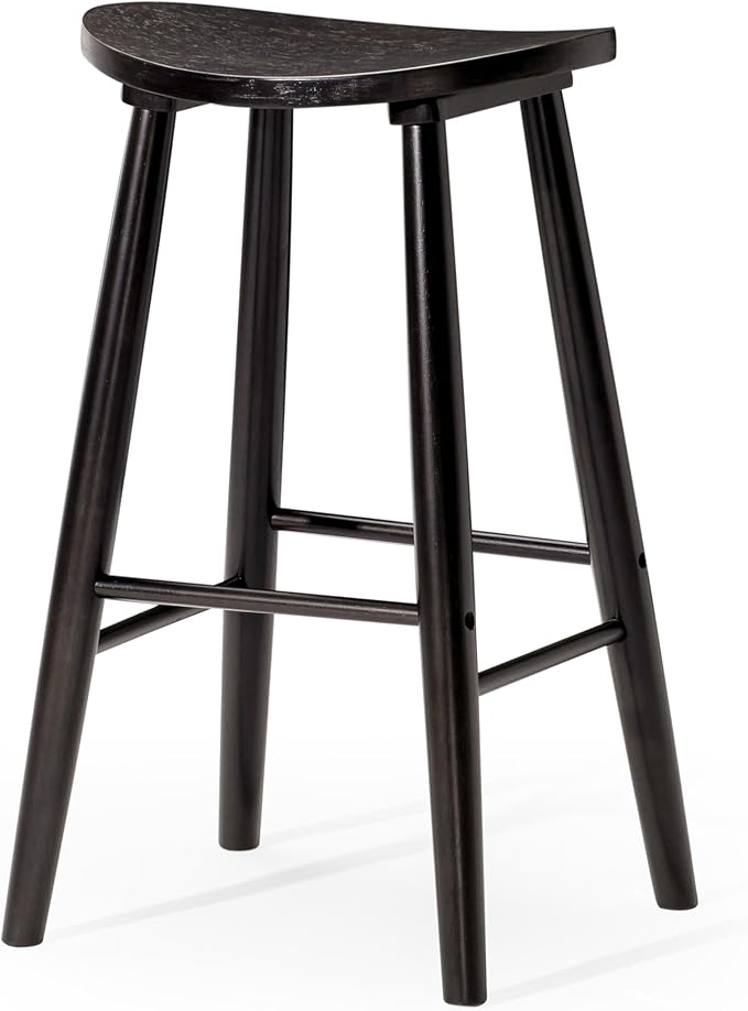 Maven Lane Luna Counter Stool – 26 Inches – Round Stool with Footrest – Black Solid Wood – Space-Saving Design for Kitchen Counters & Islands, Ideal for Apartments, Dorms & Compact Living