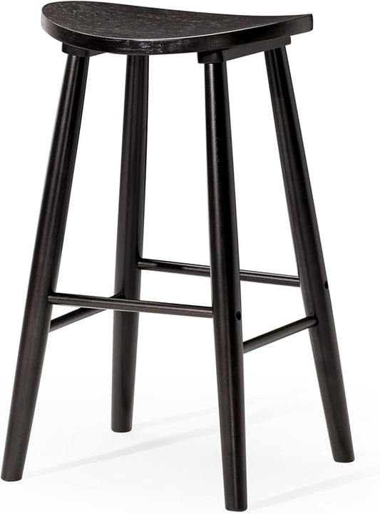 Maven Lane Luna Counter Stool – 26 Inches – Round Stool with Footrest – Black Solid Wood – Space-Saving Design for Kitchen Counters & Islands, Ideal for Apartments, Dorms & Compact Living