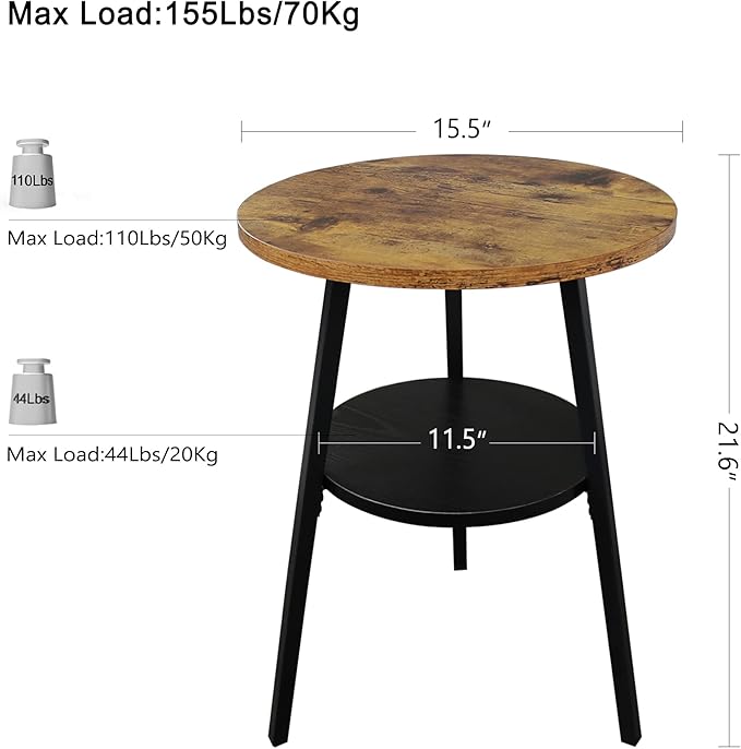 INHABIT UNION Round End Table,Accent Table Small Side Table for Living Room Bedroom, Balcony with Wooden Boards Storage Small Space (Rustic Brown)