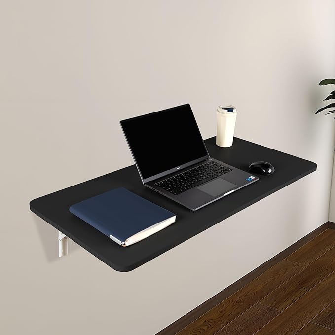 Wall Mounted Folding Table 39.4”L x 19.7”W, Laundry Folding Table with Heavy Duty Metal Collapsible Shelf Brackets, Wall Mounted Desk Fold Down for Small Spaces, Black