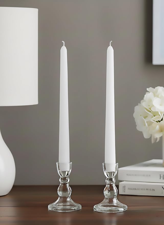 12pk 10" Classic Taper Candles, White, 7-8 Hours Long Burning, Unscented Tall Candlesticks
