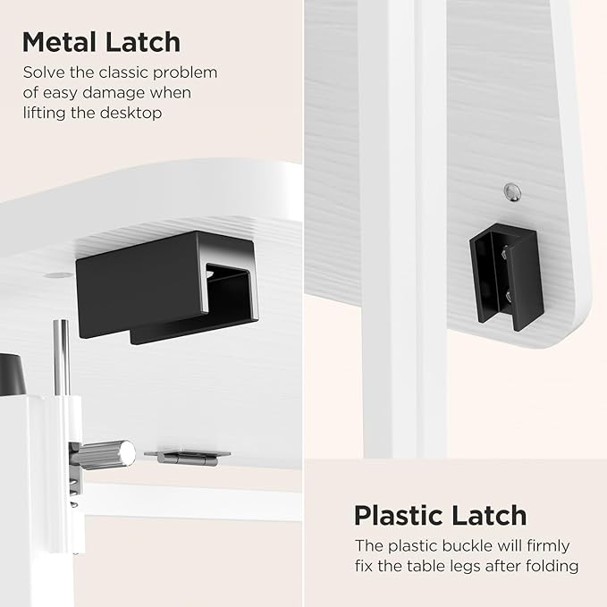 Foldable Desk, 31.5" Small Desk for Bedroom with Power Outlet, Space Saving Folding Computer Desk for Home Office, Easy Assembly, White