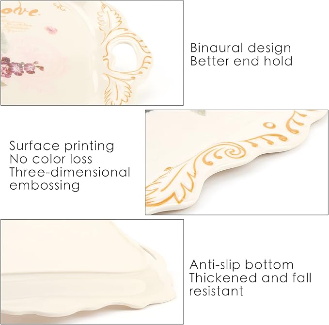 Art Trays Melamine Serving Tray, 3 Pack Stackable Food Tray, Large Platter with Handle for Eating, Unbreakable Large Serving Platter with Floral Print (15 x 10.2 x 1.3 Inches)