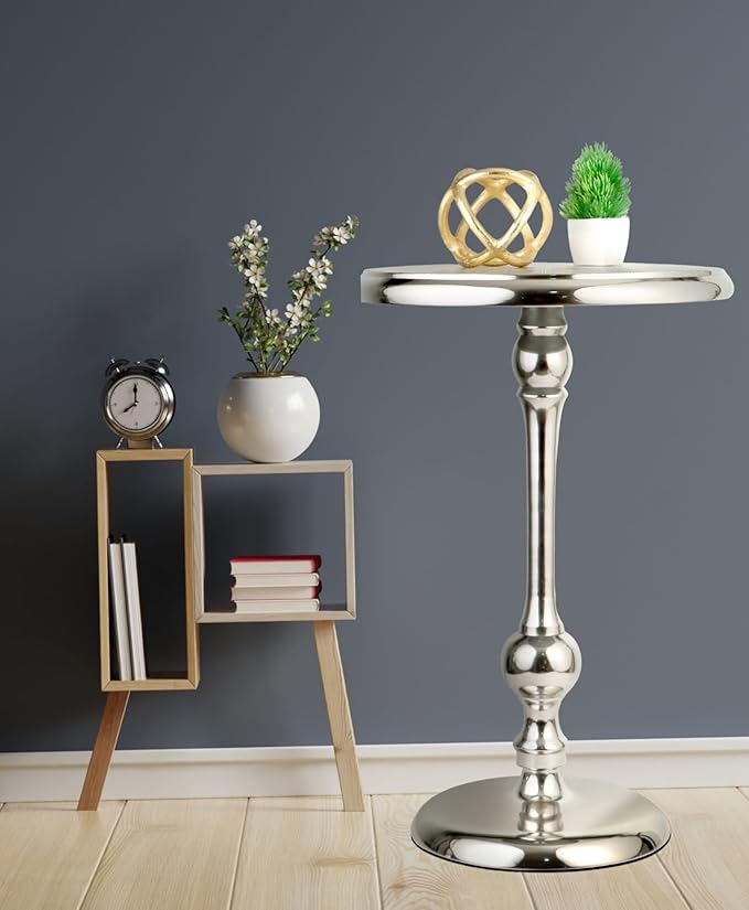 Alpha Living Home Round End Table, Modern Metal Alloy Accent Table for Living Room, Bedroom Nightstand, Small Side Table, Compact Space-Saving Furniture, Tool-Free Assembly 22" (Silver)