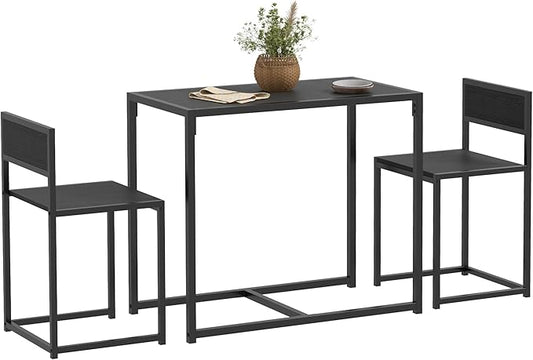 HOMCOM 3-Piece Industrial Dining Table Set for 2, Kitchen Table and Chairs, Dining Room Sets for Small Spaces, Black