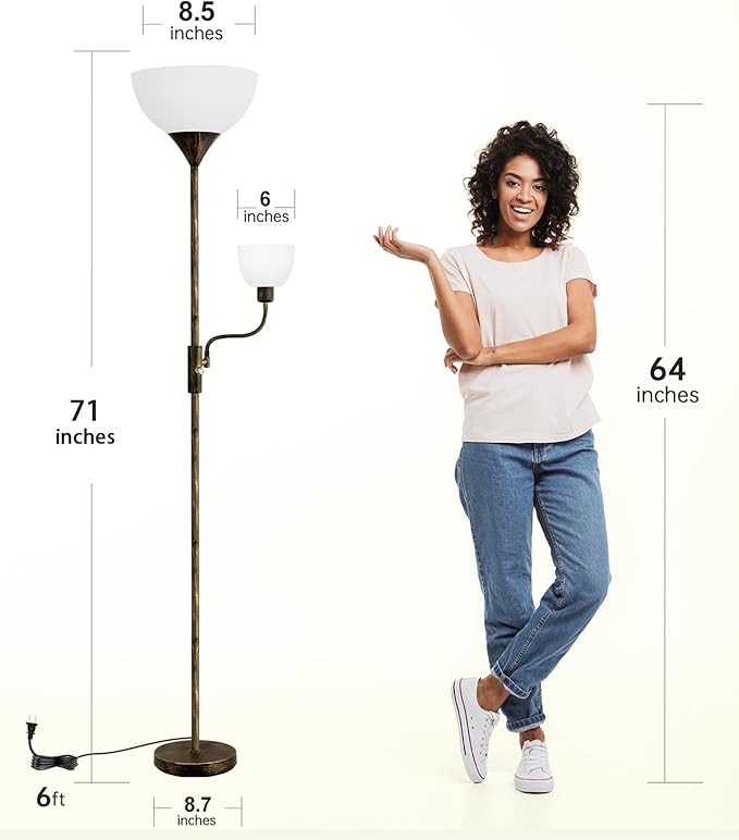 BoostArea Floor Lamps for Living Room, Standing Lamp, 71" Torchiere Floor Lamp with Reading Lamp, 3 Way Switch, Corner Floor Lamps for Living Room/Bedroom, Rustic Bronze Floor Lamp(E26 Base, No Bulb)
