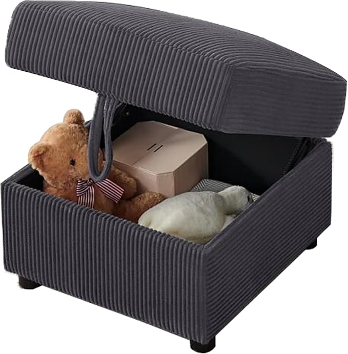 Small Storage Ottoman Sqare Footrest Bench Stool for Apartment,Bedroom,Living Room,Bonus Room and Compact Spaces. (Grey, Ottoman)