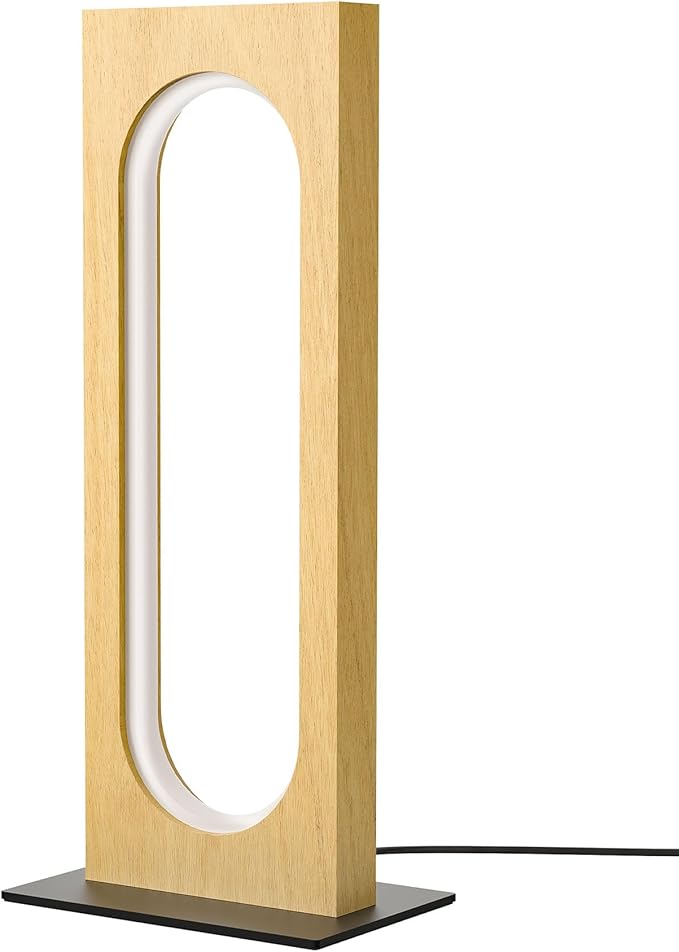 EDISHINE LED Table Lamp, Wooden Bedside Lamp with 3 Color Temperatures & Dimmable, Touch Control Square Nightstand Lamp for Bedroom Living Room, Memory Function, Original Wood Color