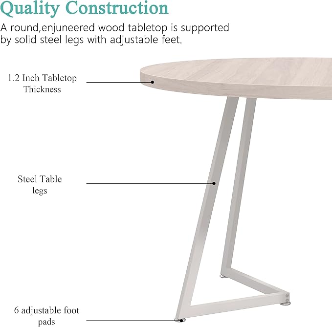 VECELO 35” Round Dining Table Set with 4 Cushioned Padded Chairs for Kitchen, Breakfast Nook, or Living Room, Wood-Grain Tabletop & Heavy-Duty Steel Frame, Easy Assembly, Natural Wood
