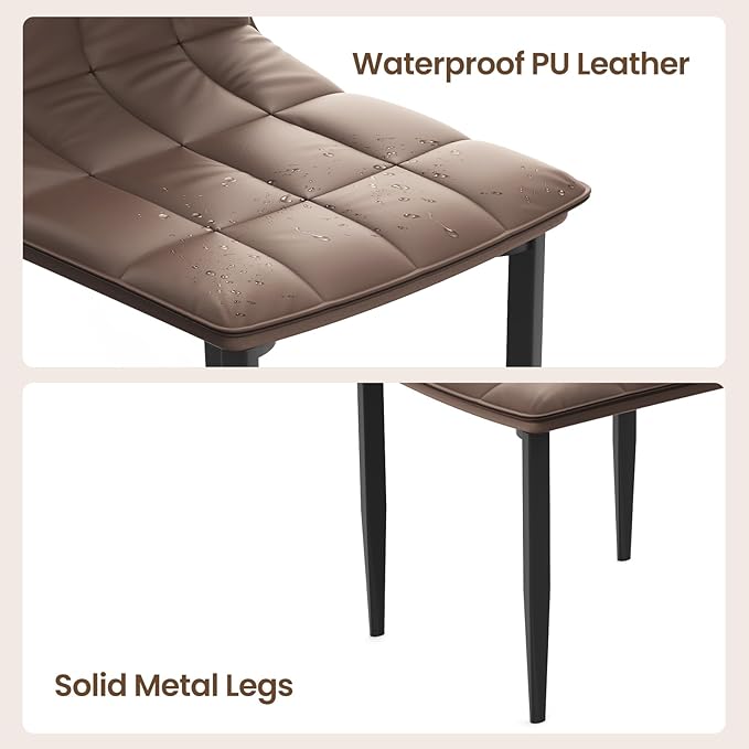 Dining Chairs Set of 2, PU Leather Upholstered Office Chair with Metal Legs, Modern Accent Chairs, Parsons Chairs for Kitchen, Dining Room, Restaurant, Cafe, Bedroom, Office, Balcony, Courtyard