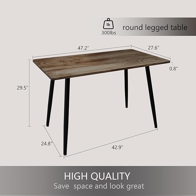 Modern Wooden Dining Table, 47.2'' Wooden Rectangle Table, Kitchen & Dining Room Table, Wooden Dining Table with Black Metal Legs for Living Dining Room(Wood Color)