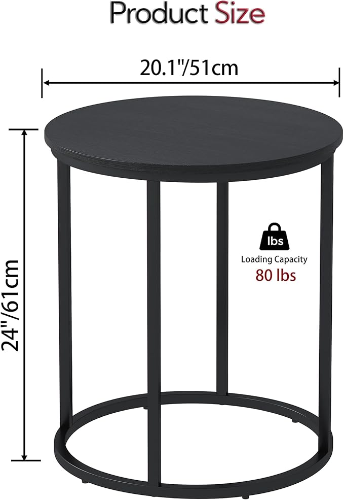 Yusong Round End Table, 20" Accent Small Side Table Suitable for Hiding Trash Can, Nightstand Modern Bedside Table for Living Room Bedroom Office Small Spaces, Black