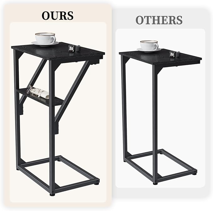 C-Shaped End Tables, TV Trays Set of 2, Small Side Table for Couch, Sofa Table for Living Room, Bedroom, Bedside ET-D-BKW2