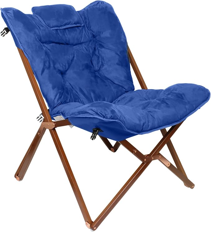 Zenithen Indoor Portable Wood Butterfly Folding Accent Chair, Perfect for Reading, Studying, Gaming, Suitable for Dorm Rooms, Bedrooms, and Living Rooms, Blue (Pack of 1)