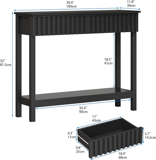 Fluted Console Table with 2 Drawers Narrow Sofa Table with Open Storage Shelf Modern Behind Couch Tables Long Entryway Table for Foyer Hallway