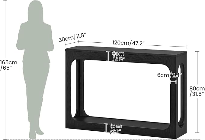 47.2" Long Console Table, Entryway Table, Hallway Table, 2-Tier Behind Couch Table, Corridor Decor Stand, Narrow Rectangular with Storage for Living Room, Entry, Hallway, Black MXG03BB