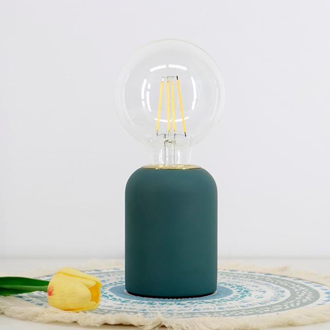 Mini Modern Blue Concrete Bedside Table Lamp, 3.5 x 3.5 x 8.5 Inch Nightstand Lamps, with Spherical Bulb Round Side Table Lamp for Bedroom Living Room Entryway Table Lamps