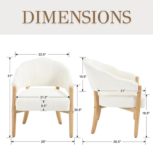 HEAH-YO Modern Accent Chair Set of 1,Upholstered Sherpa Living Room Chair,Reception Armchair with Solid Wood Legs,Reading Leisure Chair for Bedroom Makeup Vanity,White