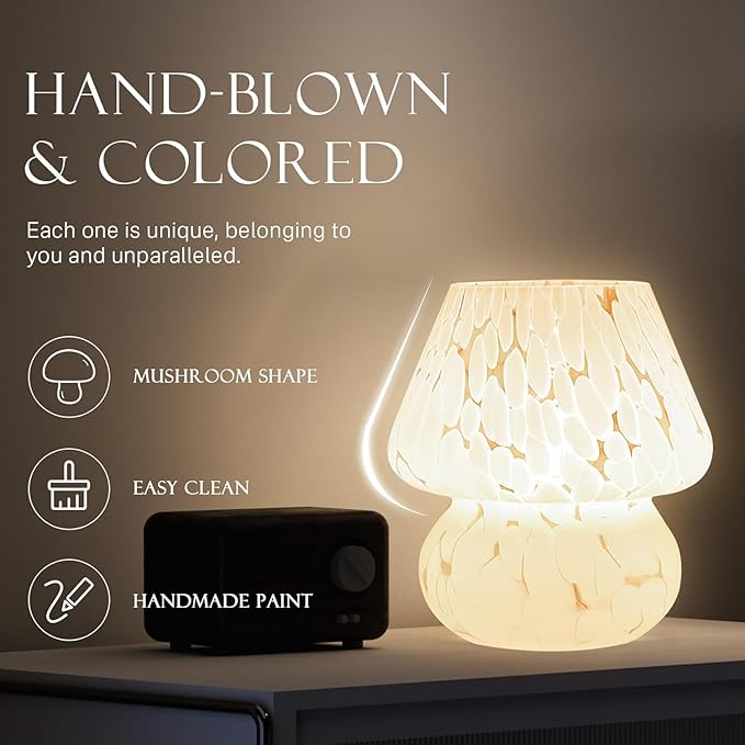 Mushroom Lamp Small Table Lamp for Bedroom, Bedside Lamps for Nightstand, Mushroom Decor Cute Mini Modern Mid Century Lamps, Aesthetic Home Living Room Decor(White)