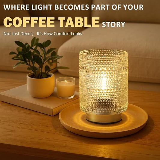 Small Decorative Aesthetic Lamp with Timer for Shelf/Bedside/Coffee Table Decor,Battery Operated Cordless Table Lamps with LED Warm Bulb for Dorm/Office/ Patio/Entryway/Mantle/Table Decor(Clear)