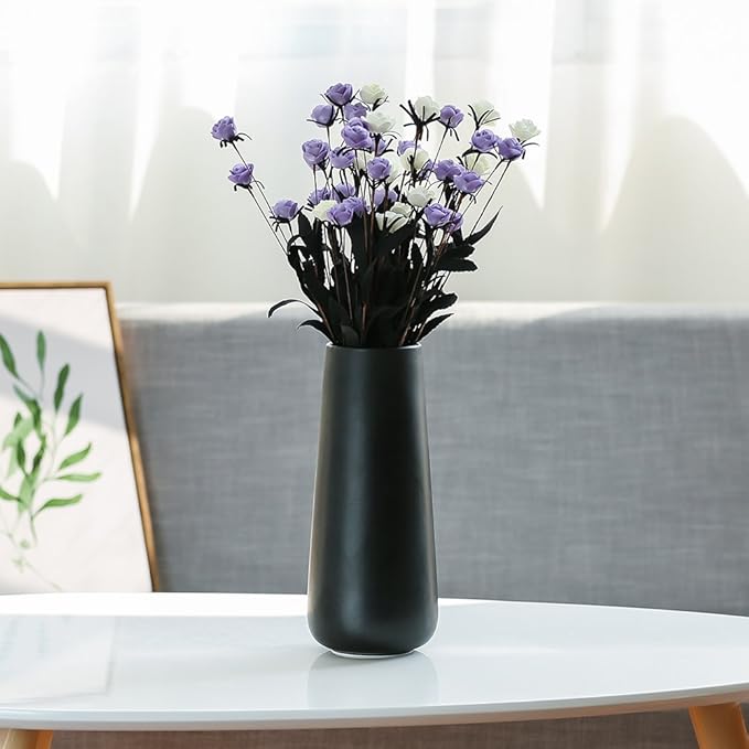 D'vine Dev 11 Inch Ceramic Flower Vase Matte Finishing, Minimalist Design for Home Décor, Bedroom, Living Room, Centerpieces, Office, Ebony Black, VS-XH-E-2