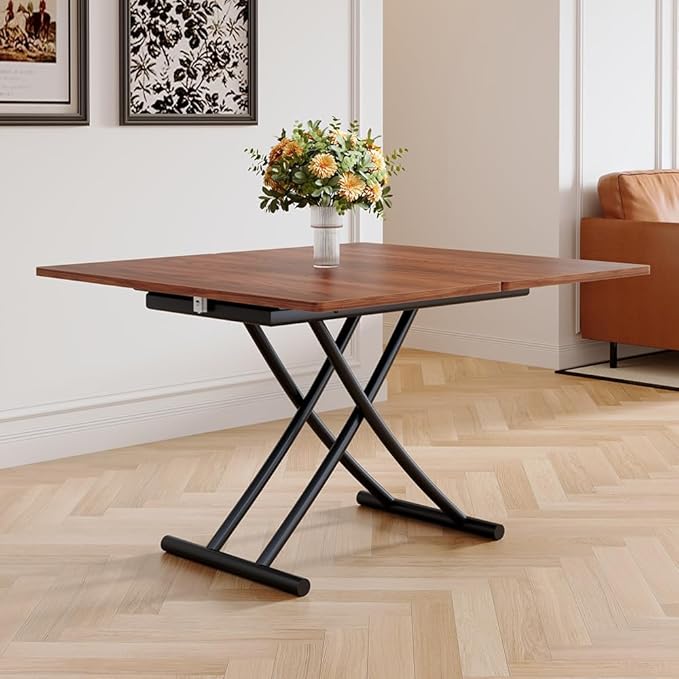 4 in 1 Folding Dining Table with Adjustable Lift Top & Wheels, Multi-Function Coffee Table to Dining Table for Apartments, Kitchens, Living Rooms, Scratch-Resistant & Easy Assembly