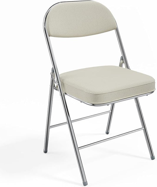 VINGLI Folding Chairs with Padded Seat & Backrest, Metal Frame, Durable Corduroy Fabric, 350 lbs Capacity, Set of 1, Off-White – Ideal for Weddings, Parties, Office Events