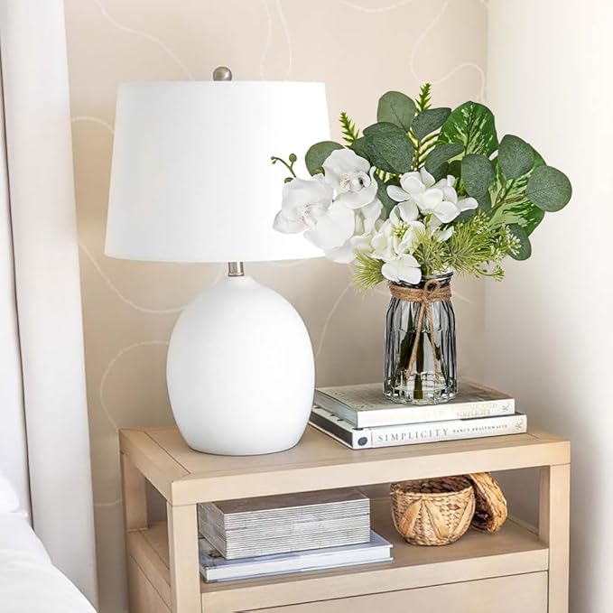 White Orchids Artificial Flowers with Vase Fake Flower in Vase Artificial Eucalyptus Stems in Glass Vases with Faux Water Faux Orchid with Evergreen Plant Arrangement for Dining Table Centerpiece