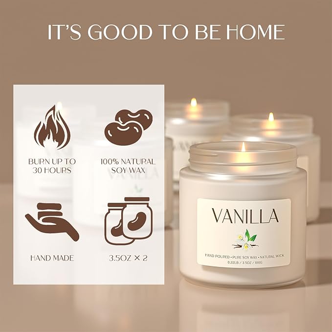 Vanilla Candle, Soy Candles for Women, Soy Candles for Home Scented, 2 Pack Aromatherapy Candle Gift Set for Relaxing, Stress Relief & Home Decor