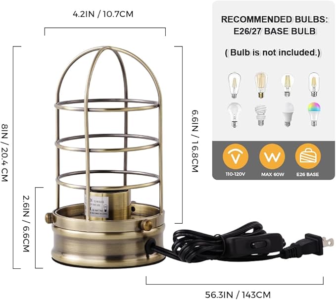 Cerdeco Small Retro Bronze Vintage Table Lamp,Industrial Desktop Lamp for Bedside,Bar,Cafe,Bedroom,livingRoom,(Bulb Not Included)