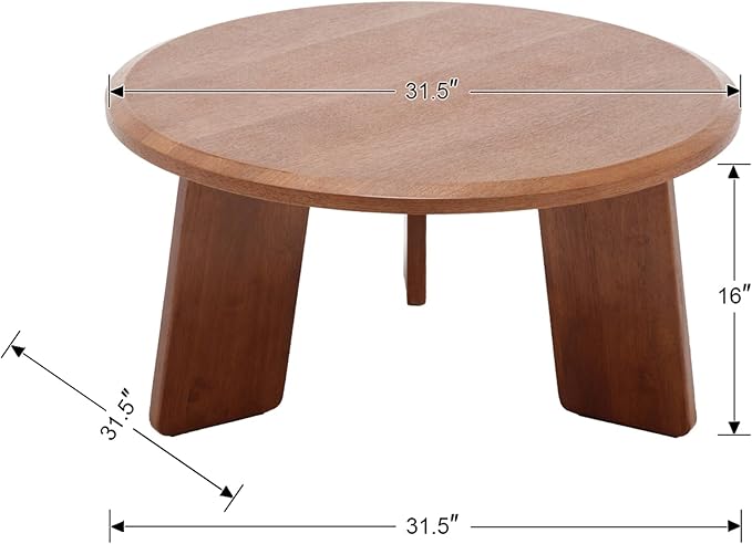 chairus 32 Inches Round Coffee Table Solid Wood Side Table Cute Circle End Table for Living Room, Home Decor, Balcony, Walnut