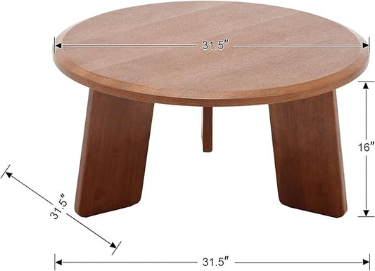 chairus 32 Inches Round Coffee Table Solid Wood Side Table Cute Circle End Table for Living Room, Home Decor, Balcony, Walnut