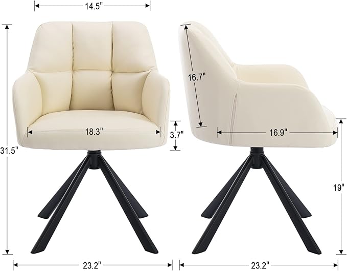 EALSON Comfy Leather Desk Chair Modern Computer Task Chair no Wheels Swivel Accent Chair with Mid Back Arm Chair for Living Room/Bedroom/Home Office, PU Beige