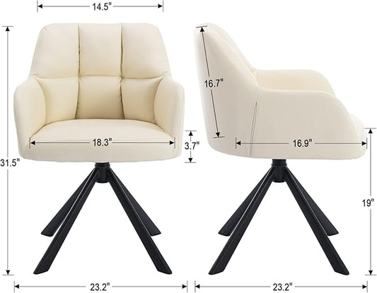 EALSON Comfy Leather Desk Chair Modern Computer Task Chair no Wheels Swivel Accent Chair with Mid Back Arm Chair for Living Room/Bedroom/Home Office, PU Beige