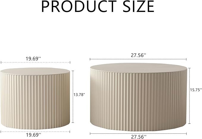 Nesting Coffee Table Set of 2, Modern Round Wooden Circle Accent Coffee Tables for Small Spaces Living Room Bedroom Balcony Office Drum Side Table