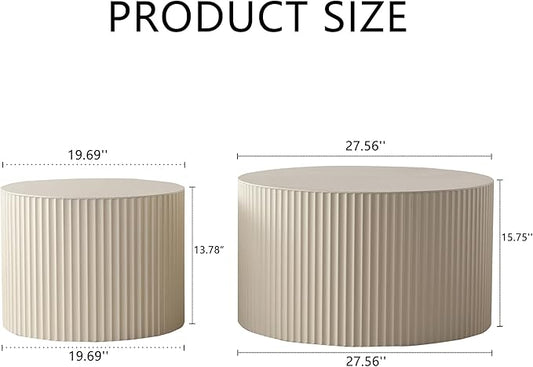 Nesting Coffee Table Set of 2, Modern Round Wooden Circle Accent Coffee Tables for Small Spaces Living Room Bedroom Balcony Office Drum Side Table