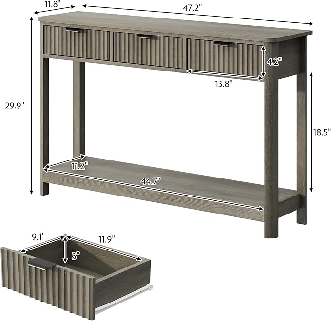 Set of 2 Console Table with Drawers, Modern 47.1" Entryway Table with Storage Shelf, Boho Narrow Skinny Behind Couch Wood Sofa Table for Living Room Hallway Entrance Foyer,Washed Oak