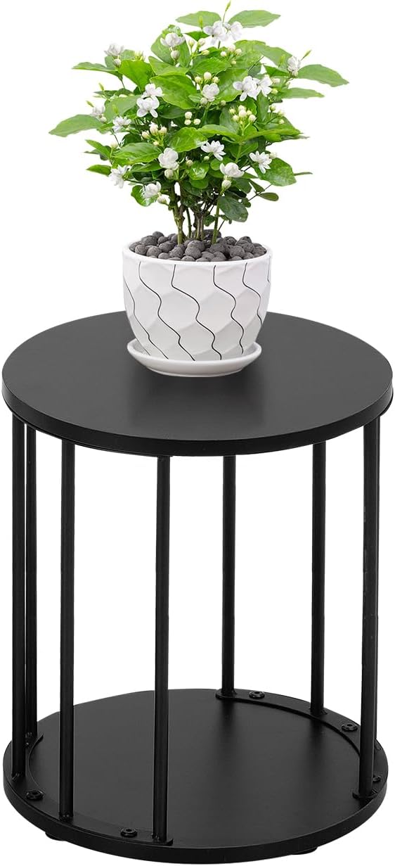 Plant Stand Indoor,small plant stool,Flower Pot Corner stand holder,Mid Century Heavy Duty Metal Tall Home Decor,Modern Round End Table,Small Rustic Display Stand for Living Room,Bedroom(Black,14In)