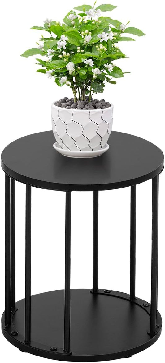 Plant Stand Indoor,small plant stool,Flower Pot Corner stand holder,Mid Century Heavy Duty Metal Tall Home Decor,Modern Round End Table,Small Rustic Display Stand for Living Room,Bedroom(Black,14In)
