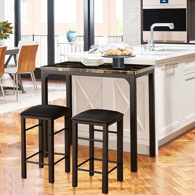 VECELO Dining Table Set with 2 Stools,3 Piece Counter Height for Kitchen, Living Room, Small Apartment