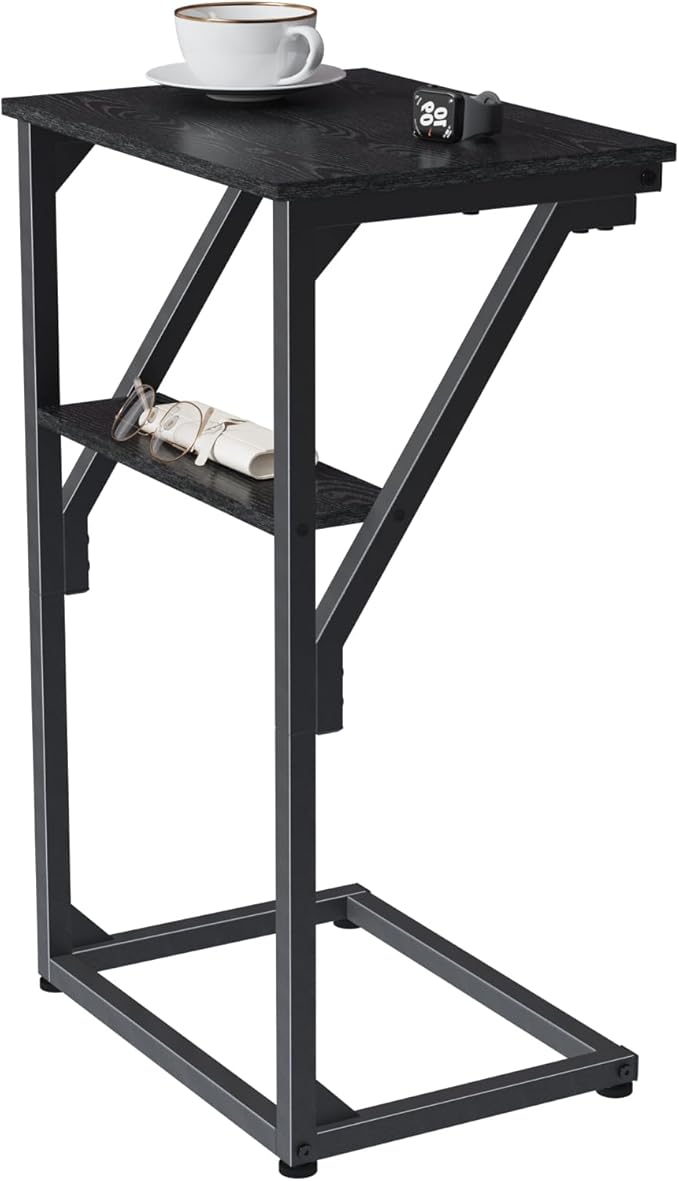 C-Shaped End Table, Small Side Table for Couch, Sofa TV Tray Table for Living Room, Bedroom, Bedside ET-D-BKW1