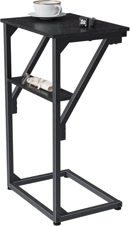C-Shaped End Table, Small Side Table for Couch, Sofa TV Tray Table for Living Room, Bedroom, Bedside ET-D-BKW1