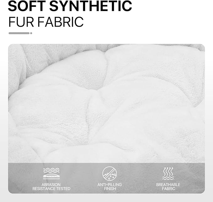 Athena Collection Comfy Saucer Chair Folding Cozy Chair for Bed Room Living Room Accent Chair Faux Fur Reading Chair Foldable Metal Frame Lazy Chair Moon Chair for Adult Set of 2, White